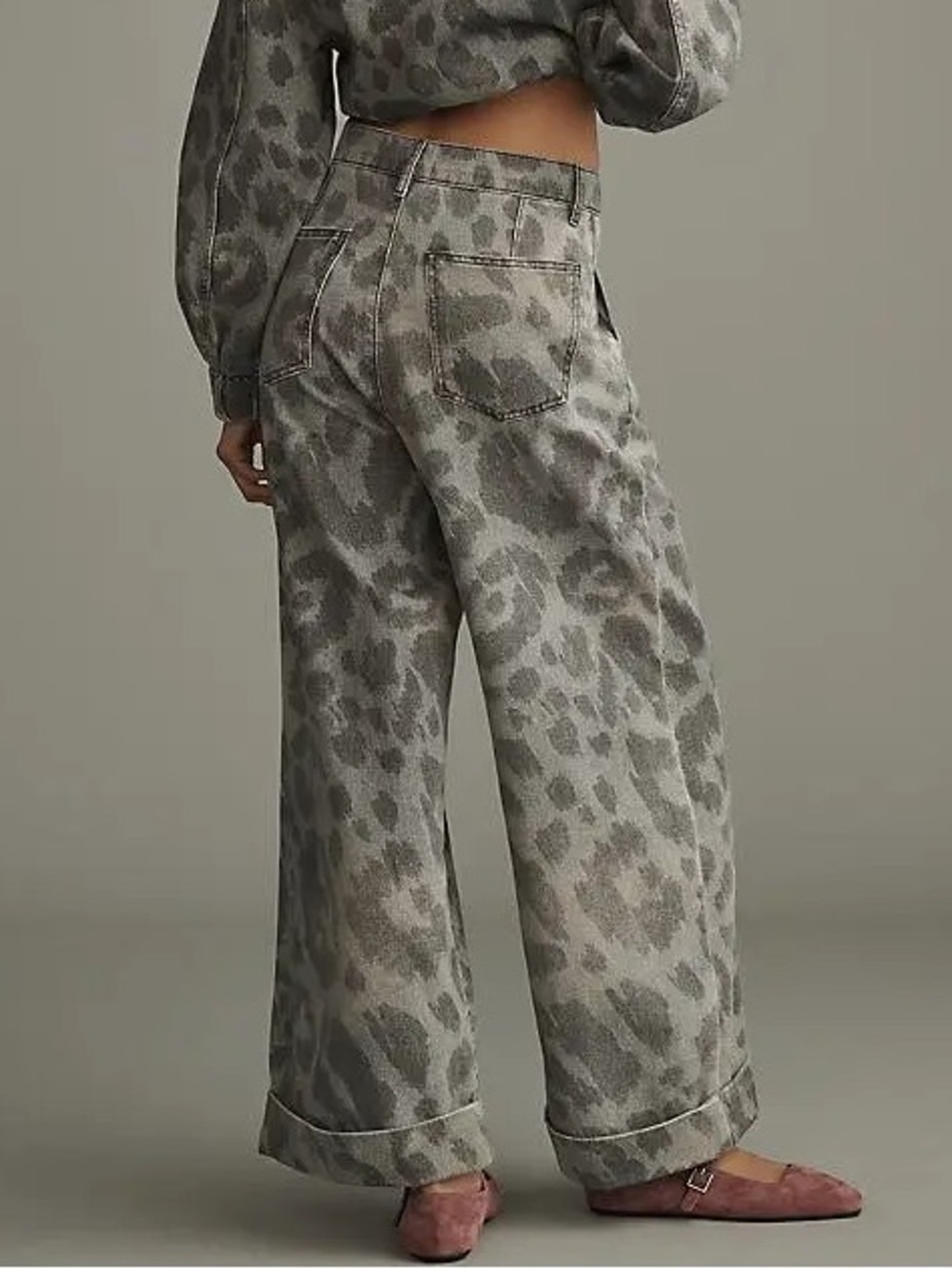 NWT sz 29 Pilcro Leon Double Hem High Rise Wide Leg Cuffed Jeans grey leopard - Picture 2 of 10